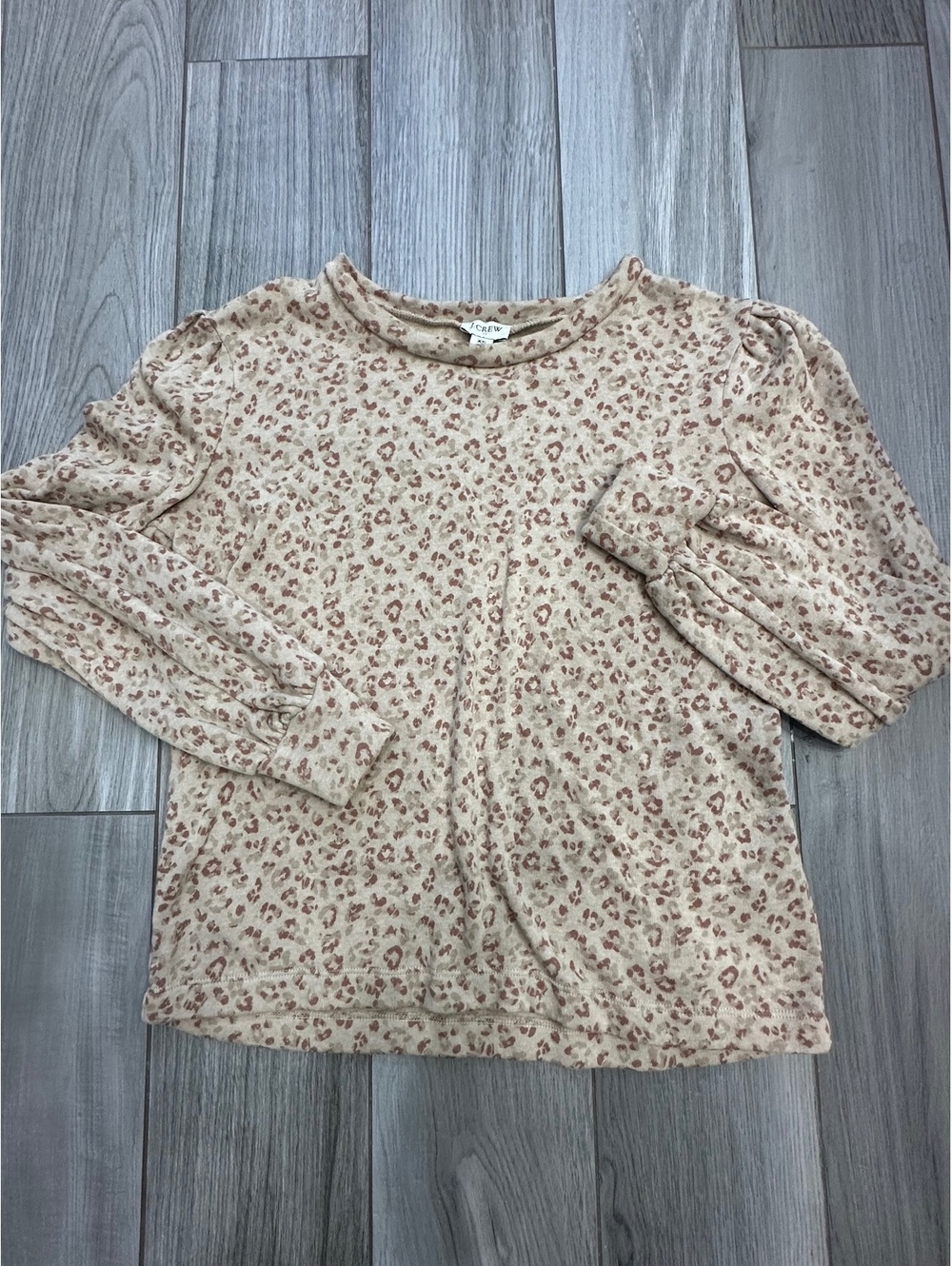 J.Crew Women's XS Beige Long Sleeve Blouse with Pink Leopard Print